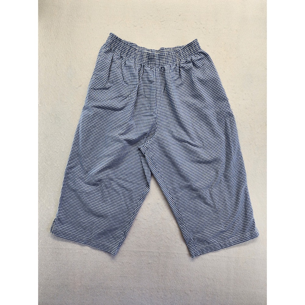 BonWorth Gingham Plaid Elastic Waist Pull On Capri Crop Pants Blue White Small